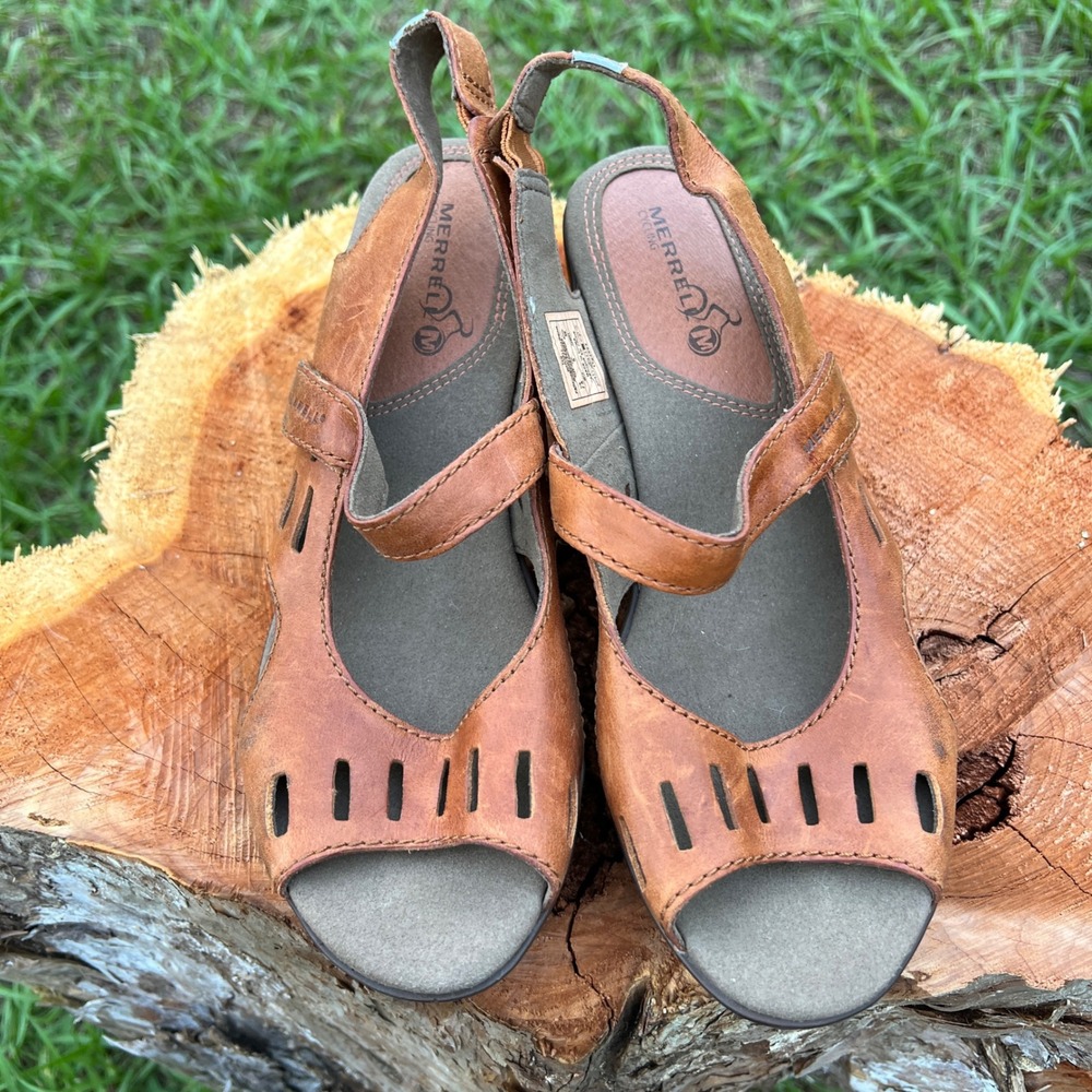 Merrell Leather Slingback Sandals‎ Heels Comfort Walking Brown Size 7.5